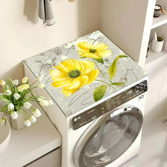 Yellow Daisy Washing Machine Dust Cover 19.7" x 23.6" Non-Slip Washer Dust Covers Pad Washer Dryer Top Mat for Laundry Room Kitchen Microwave, Refrigerator