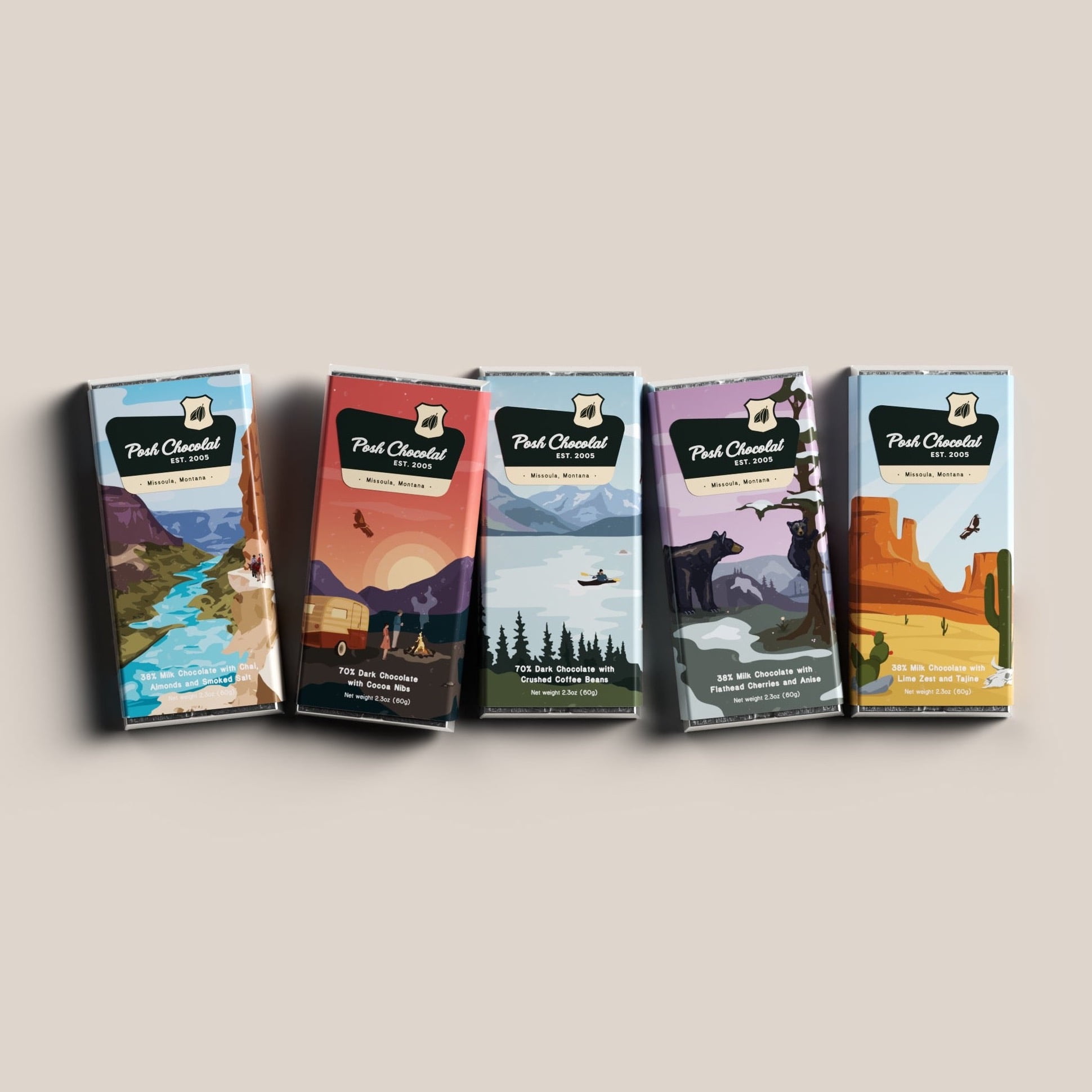 Posh Chocolat National Park Chocolate Bars, 8-Pack, 19oz