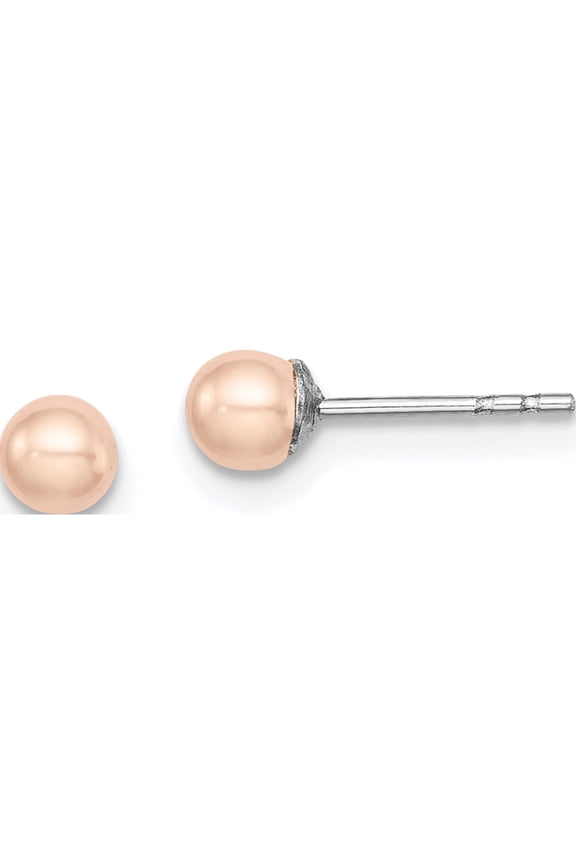 Sterling Silver Rh-Plated 3-4mm Pink Fw Cultured Button Pearl Stud Earrings Made In Canada qe12682