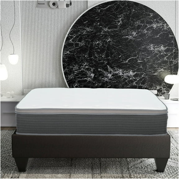 JERFIT 12" California King Hybrid Mattress, Plush Euro Top, Gel Memory Foam, Cooling Supportive, Bed-in-a-Box, Grey White