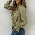 thumbnail image 7 of BLVB Women's Long Sleeve Tops Dressy Casual V Neck Ruffle Tunic Satin Blouse Fall Trendy Business Work Shirts, 7 of 7