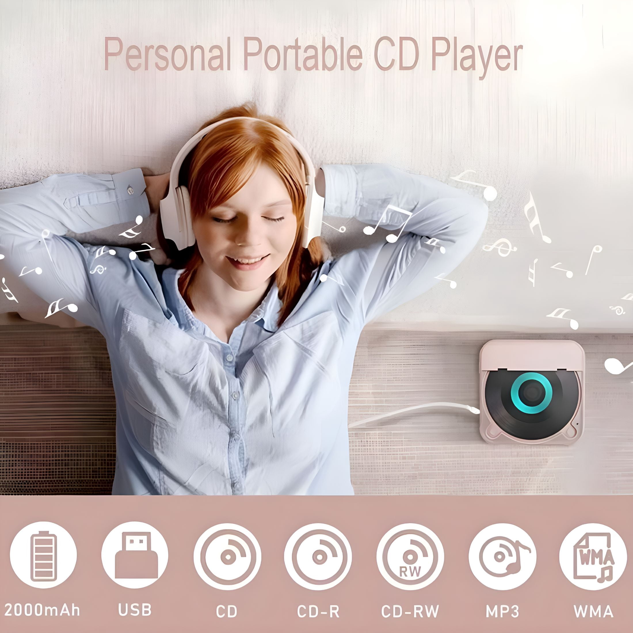 GJX Cd Player with Bluetooth,Rechargeable Compact Cd Player Built-In Hifi Speakers,Portable Cd Player for Home/Car,Supports Cd/Aux/Usb And Repeat Modes,Headphones,Lcd Screen