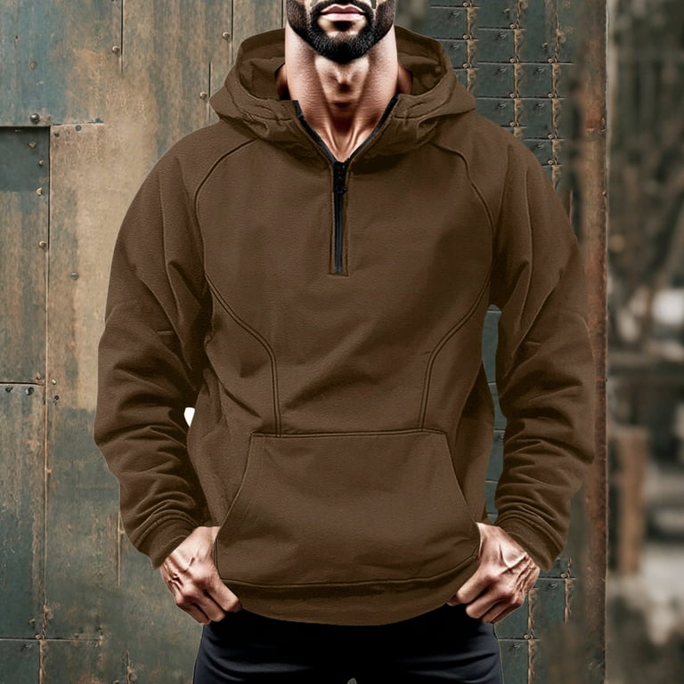 Enjoytime Pullover Hoodie Men Solid Color Long Sleeve Quarter Zip