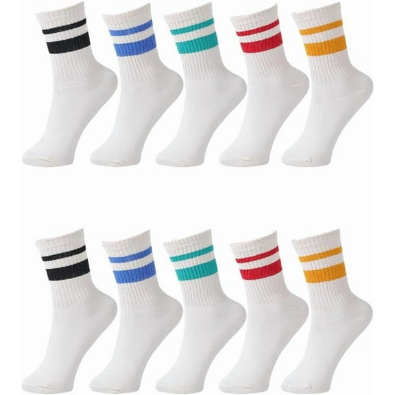 5 Pairs 5 Colors Polyester Striped Crew Socks for Women Mixed Color 285x170x2mm 1 pair/color