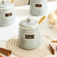 thumbnail image 2 of Small Sugar Bowl With Lid And Spoon，seasoning Box With Spoon Spice Jars，ceramic Small Spice Jars With Lids And Spoon For Kitchen，salt And Pepper Bowls-classic2Case-gray, 2 of 7