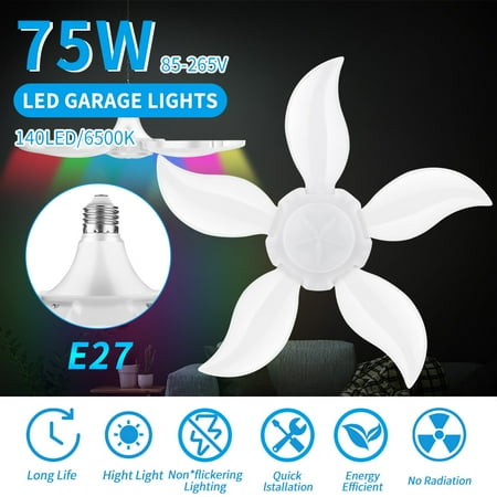 

LED Garage Shop Work Lights Home Ceiling Fixture Deformable Lamp 75W E27 140LED