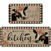 Buffalo Plaid Bless This Kitchen Cows Kitchen Mats Set of 2, Home Decor Low-Profile Kitchen Rugs for Floor - 17x29 and 17x47 Inch
