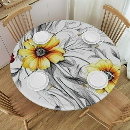 

Tllo0ord Round Fitted Tablecloth with Elastic Edge Fall Swirling Bended Autumn Fitted Round Tablecloth with Elastic Edge Spill Oil-Proof Waterproof Orange Marigold FitsTables 31-35