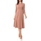thumbnail image 2 of Vestido de trabajo para mujeres Inspire Chic, corte A, mangas 3/4, vestido midi elegante, color rosa y bronce, talla S, 2 of 6