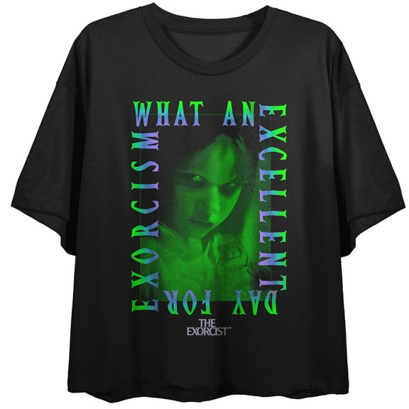 The Exorcist What An Excellent Day For Exorcism Crew Neck Short Sleeve Women's Black Crop T-shirt-Small