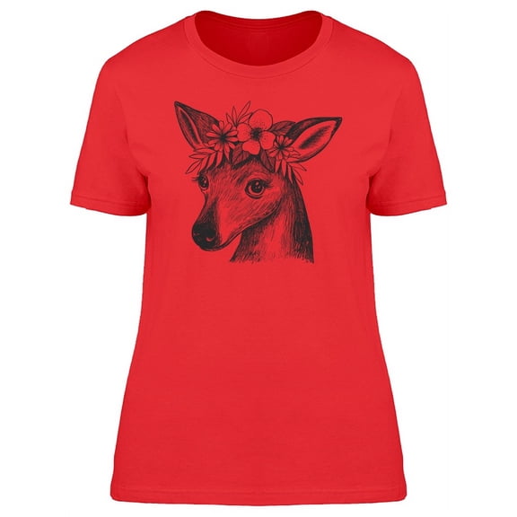 Sketch Of Deer Flower Wreath T-Shirt Women -Image by Shutterstock, Female x-Large