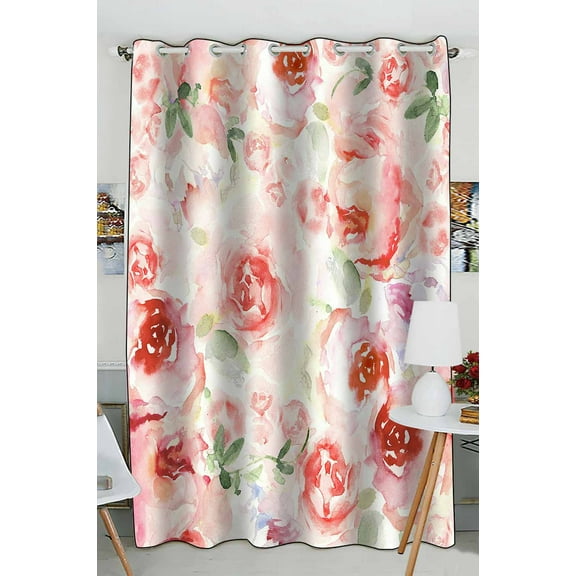 ABPHQTO Watercolor Flower Floral Grommet Blackout Curtain Room Darkening Curtains 52x84 inch (One Piece)