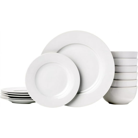 Kitchen Dinnerware Set, Microwave and Dishwasher Safe, Plates, Bowls, Service for 6, 18-Piece, White