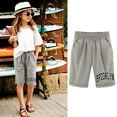 thumbnail image 2 of Tiny Harbor Girls Shorts Summer Thin Elastic Waist Letter Print Casual Pockets Bermuda Shorts Grey 3-4Years, 2 of 4