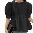 thumbnail image 4 of VONDA Women Fashion Puff Sleeve Half Sleeve O-Neck Blouse Ruffled Hem Pleated Tops, 4 of 4