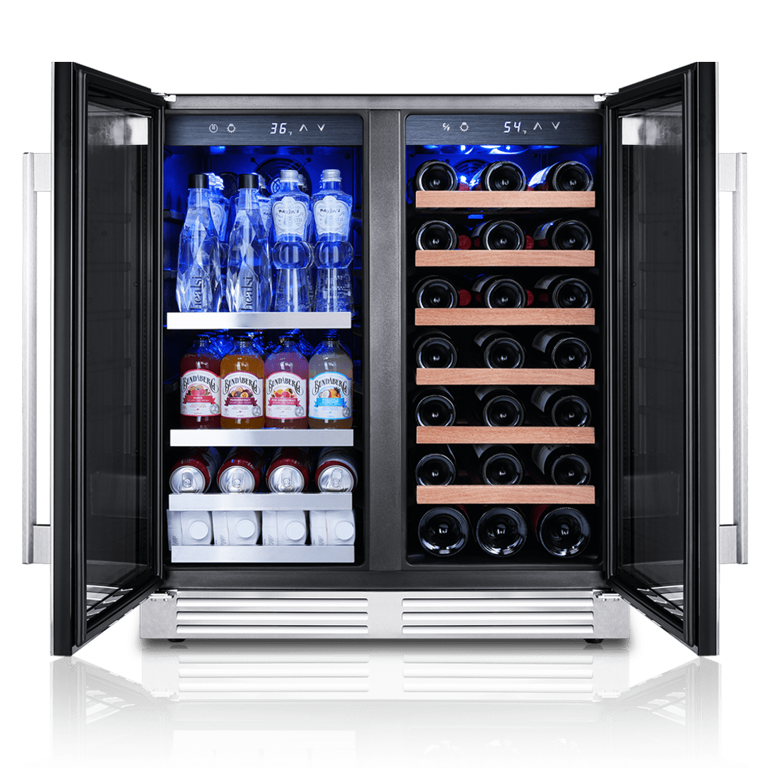 Ca'Lefort 30 inch Wine Beverage Refrigerator, Hold 80 Cans and 33 Bottles Dual Zone Wine Fridge with Stainless Steel French Door for Home
