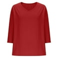 thumbnail image 3 of fatyb Womens Casual Tops 3/4 Length Sleeve Basic T-Shirts for Women V Neck Solid Color Loose Tee Blouses, 3 of 6