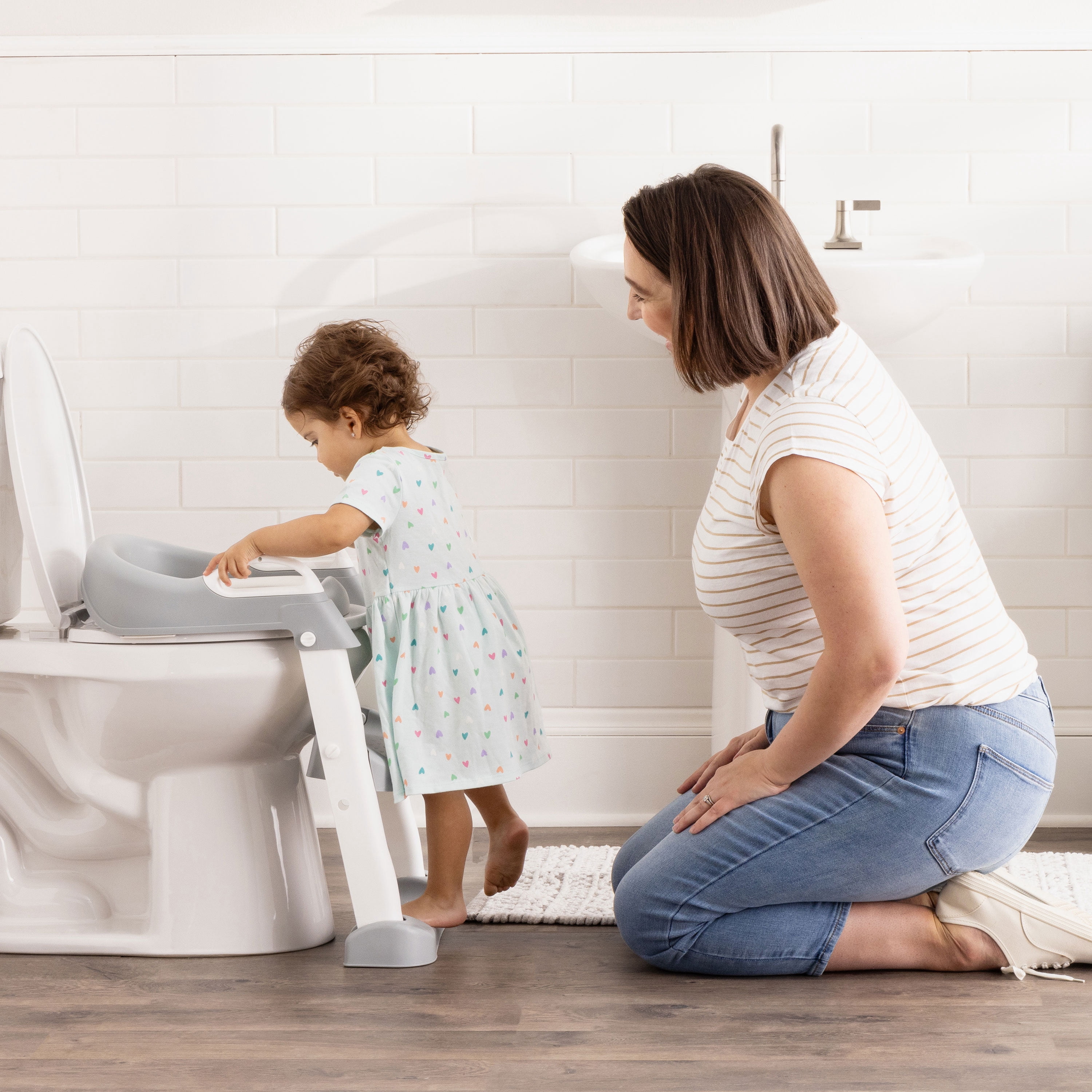 Regalo Toddler Potty Trainer Seat with Steps & Handles, Padded Contoured Seat, White/Gray, Ages 2–5