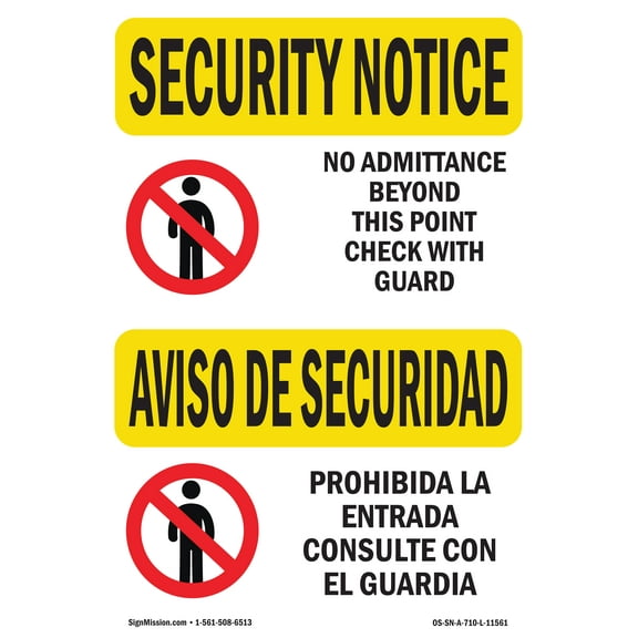 OSHA SECURITY NOTICE Sign - No Admittance Bilingual | Decal | Protect Your Business, Construction Site, Warehouse & Shop Area | Made in the USA