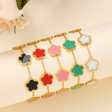 5-Piece Gold Stainless Steel Bracelet Set for Women  Four-Leaf Clover Good Luck Chain Stackable Jewelry  Hypoallergenic Fashion Accessories Gift