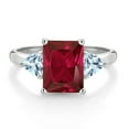 thumbnail image 2 of Gem Stone King 10K White Gold Red Created Ruby and Sky Blue Aquamarine 3 Stone Engagement Ring for Women (3.21 Cttw, Emerald Cut 9X7MM, Gemstone July Birthstone, Size 7.5), 2 of 4