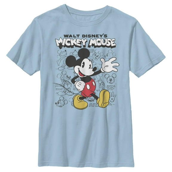 Boy's Mickey & Friends Mickey Mouse Retro Sketchbook Graphic Tee Light Blue Large