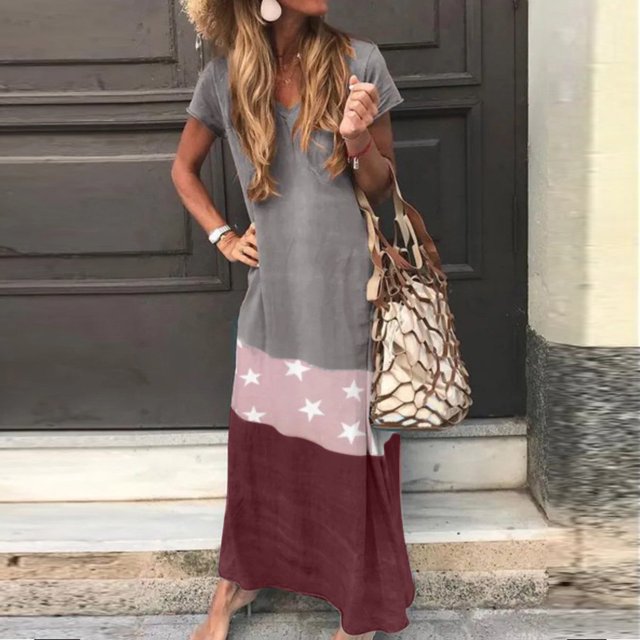 FcBaudy Robe à Manches Courtes Col en V, Robes d'Été pour Femmes, Robes pour Femmes Robe Imprimée de Vacances pour Femmes Robe d'Été à Manches Courtes pour Femmes