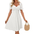 thumbnail image 2 of Womens Summer Sweetheart Neck Short Puff Sleeve Mini Drawstring Casual Slim Flowy Dress Sundress, 2 of 8