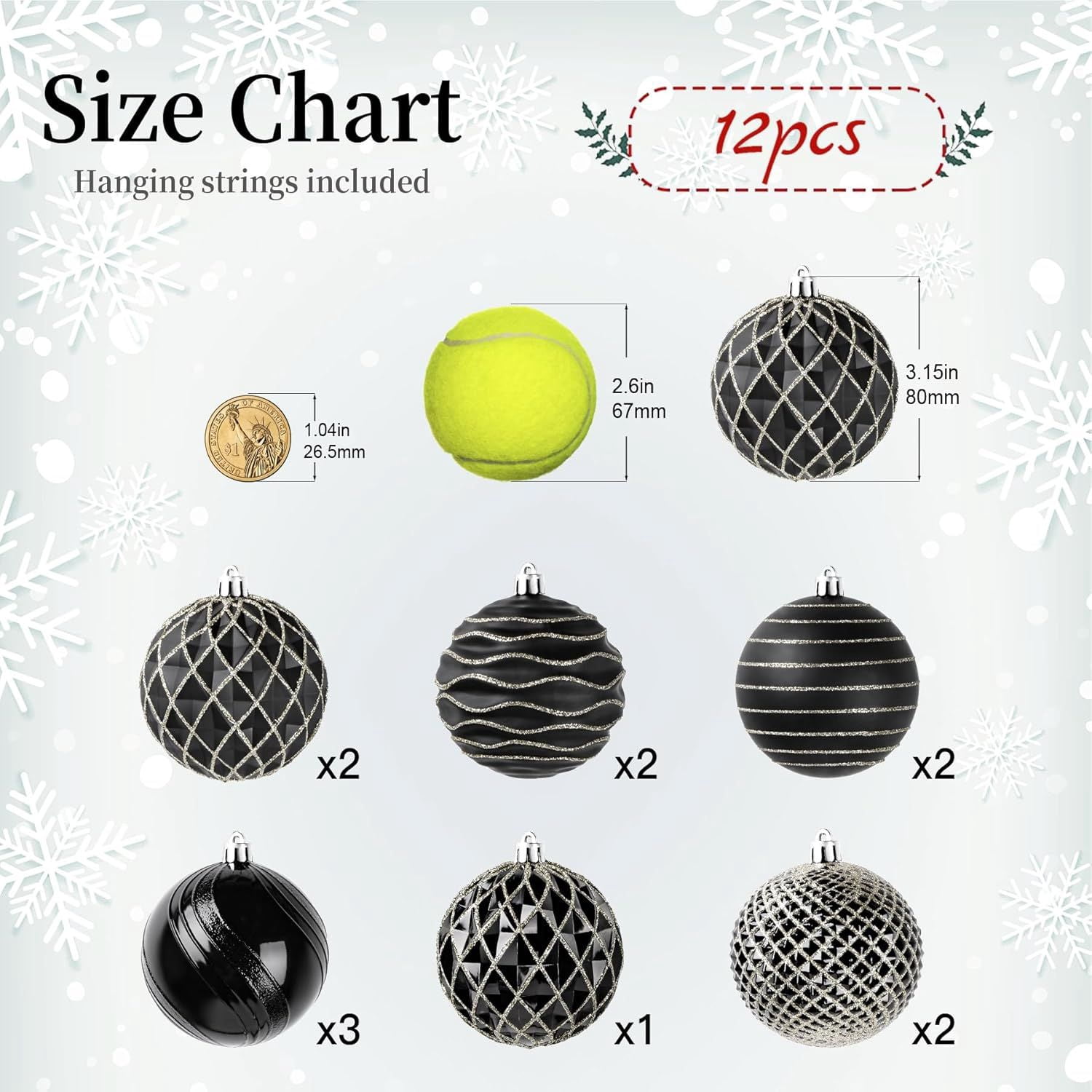 80mm Christmas Balls Ornaments,12PCS Colored Shatterproof Plastic Decorative Hanging Tree Decorations Baubles Set for Xmas Tree Decor Holiday Party Wedding Decoration with Lanyard