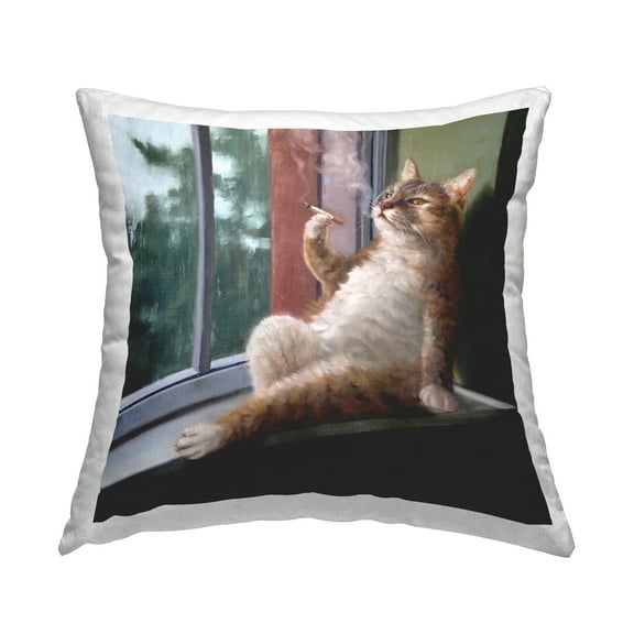 Stupell Industries Tabby Cat Relaxing Lounging Daytime Windowsill Design by Lucia Heffernan Throw Pillow