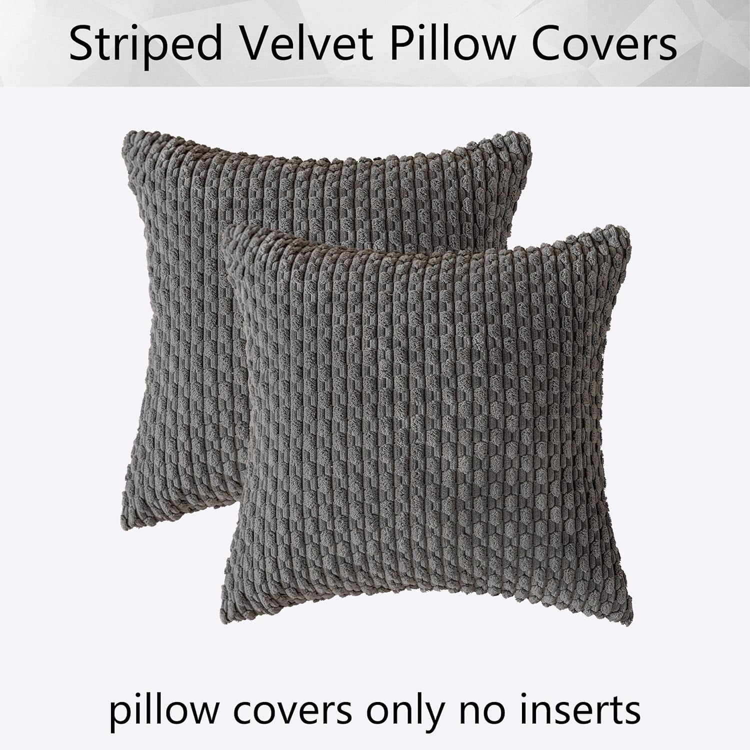 Holzlrgus Throw Pillow Cover Striped Pattern Decorative Soft Corduroy Cushion Covers Stripes for Living Room, Set of 2, 18x18 Inch, Dark Grey