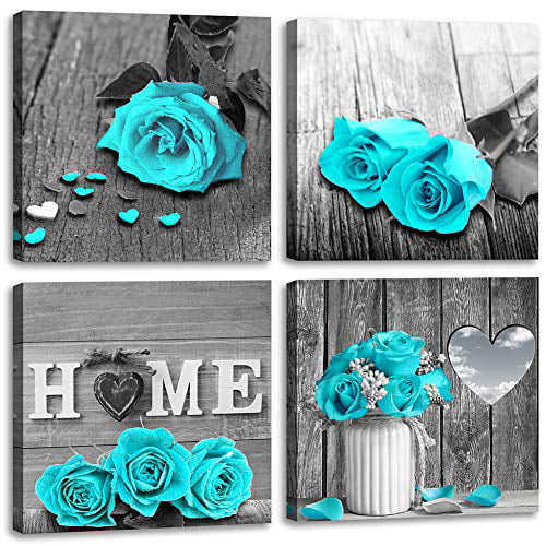 Teal Rose Bathroom Home Decor Grey Green Photo Picture 8x10 Wall Art 