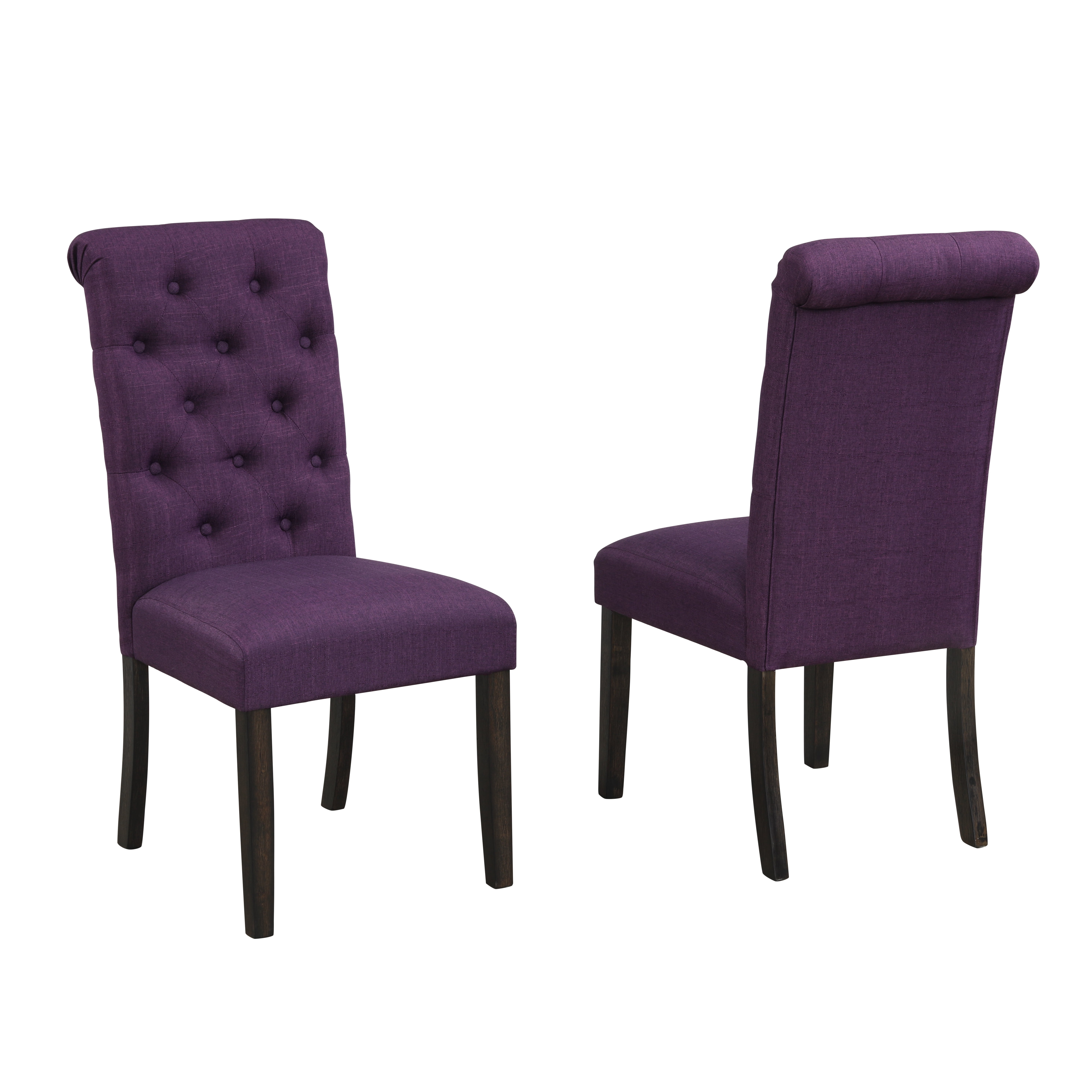 Roundhill Furniture Leviton Solid Wood Tufted Asons Dining Chair (Set of 2), Purple