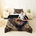 thumbnail image 2 of Metsweet Dino T-Rex Twin Comforter Sets 2pcs, Galaxy Starry Sky Bedding Set, Brown Blue,Black Reversible,1 Comforter and 1 Pillowcase, 2 of 6