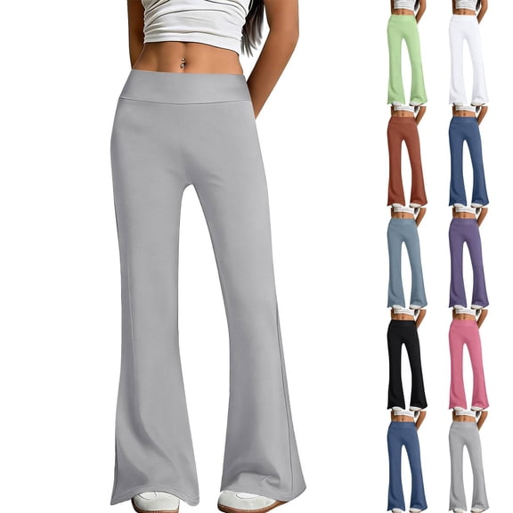 Women's Flare Yoga Pants with Pockets No Front Seam High Waist Flared Leggings Bootcut Gym Workout Pants Tummy Control Gray S