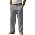 thumbnail image 2 of Domuza Men's Linen Pants Casual Trendy Straight Leg Pleated Dress Trousers Spring Summer Baggy Lightweight Beach Pants with Pockets Gray XL, 2 of 5