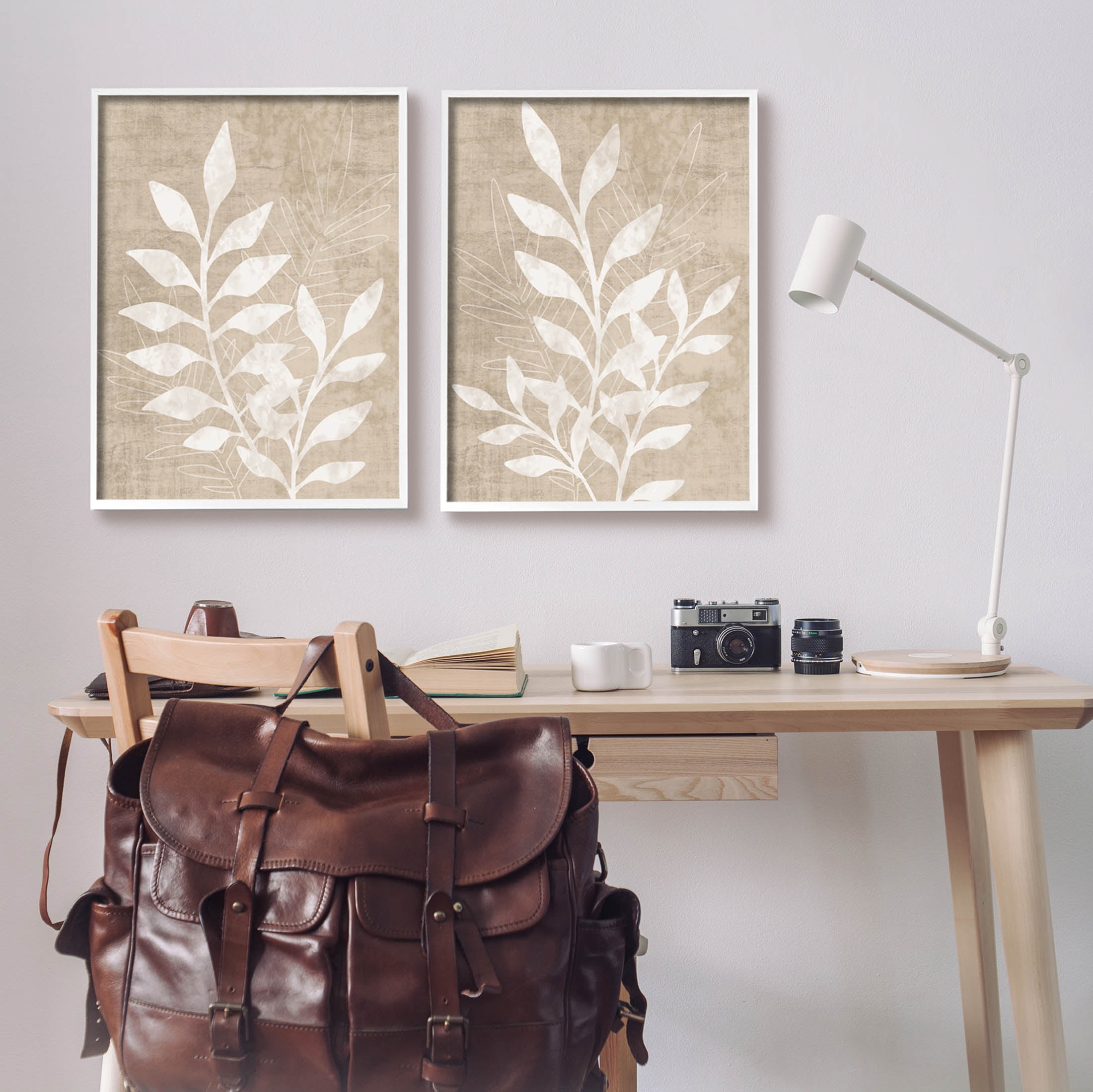 Stupell Industries Boho Botanical Leaf Silhouette Graphic Art White Framed Art Print Wall Art, Set of 2, Design by Natalie Carpentieri