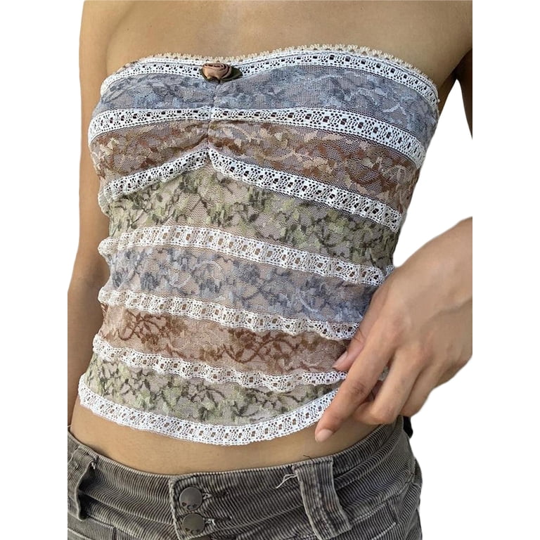 Women's Floral Tube Top - Y2K Strapless Bandeau Crop Top For Summer
