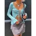 thumbnail image 4 of BABAMOON Women's Tie Front Long Sleeve Ribbed Knit Cardigan Crop Top, 4 of 7