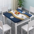 thumbnail image 3 of Blue Marble Gold Wave Pattern Square Fitted Tablecloth with Elastic Edge,Square Table Cover,Washable Elastic Table Cover for Home Kitchen Party Decor 36"x36", 3 of 6