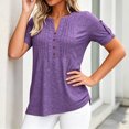 thumbnail image 2 of Short Sleeve V-neck Women Button Henley Blouse Tops Summer Pleated Casual Blouse Shirt, 2 of 6