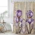 thumbnail image 6 of Purple Iris Shower Curtain Set - 48" x 72" Washable Bathtub Curtain with 12 Hooks, Spring Vintage Flowers Butterfly Leaves Khaki Waterproof Fabric Stall Shower Curtains for Bathroom/Bathtub Décor, 6 of 6