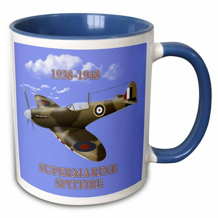 3dRose Supermarine Spitfire. British Royal Air Force fighter WW2 in battle colors - Two Tone Blue Mug,