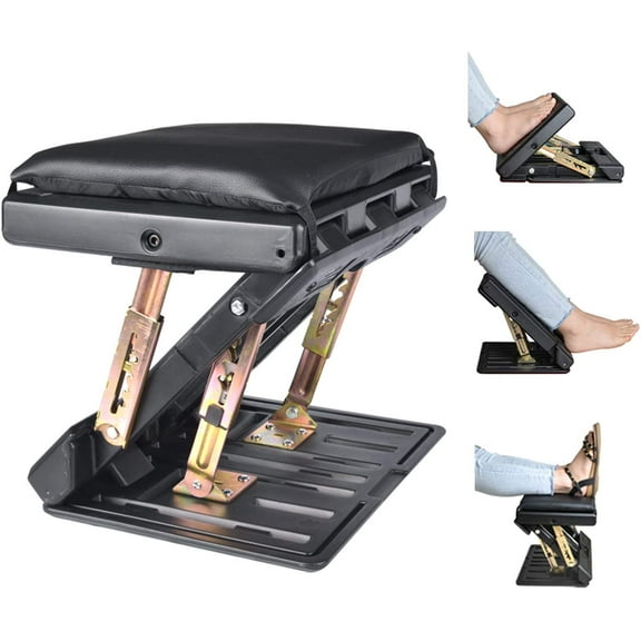 Adjustable Foot Rest for Under Desk at Work, Comfortable Footrest with 4-Level Height Adjustment, Ergonomic Leg Rest for Office Gaming Chair, Black Foot Stool with Removable Soft Pad