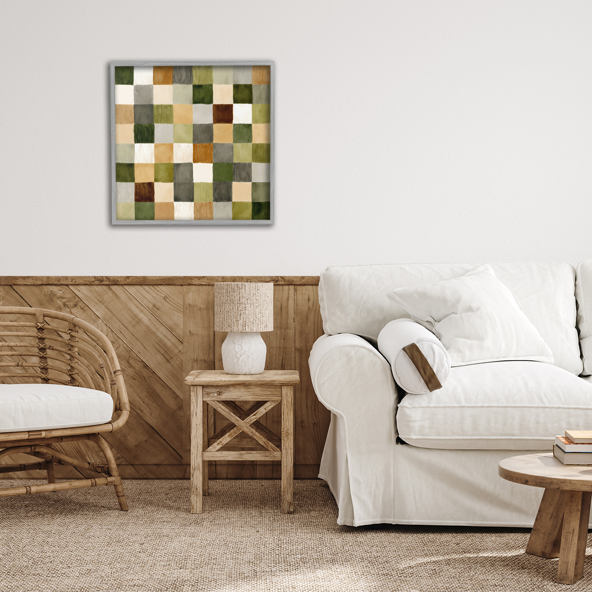 Stupell Industries Checkered Earth Tones Gray Framed Giclee Art, design by Petal Prints Design