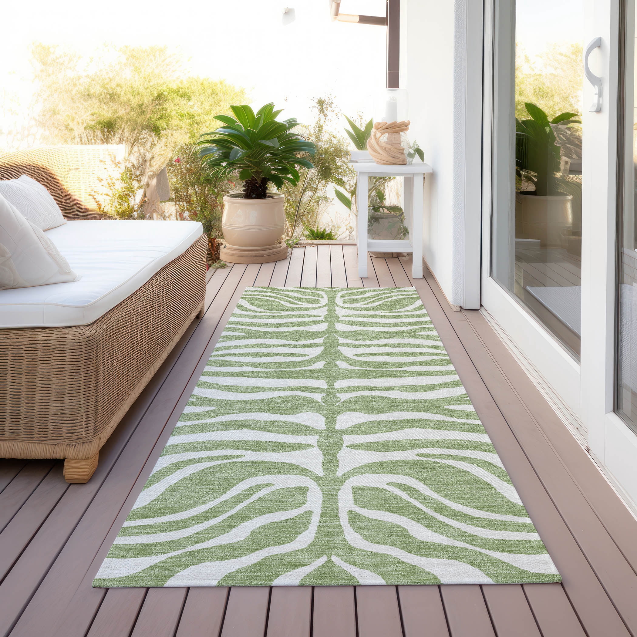 Addison Rugs Chantille Indoor/Outdoor Transitional Geometric, Abstract Aloe Washable Runner Rug, 2'3" x 7'6"