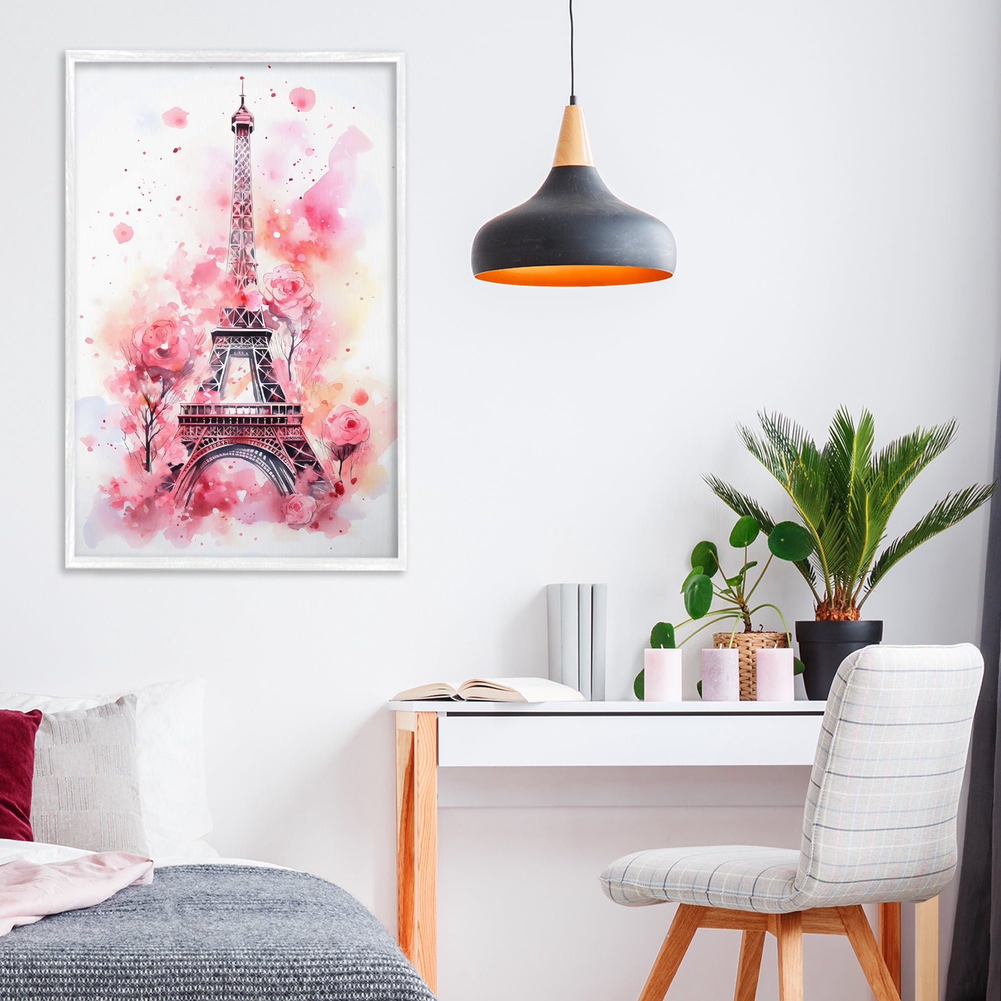 Stupell Industries Eiffel Tower In Roses White Framed Giclee Art, design by Creative Studio