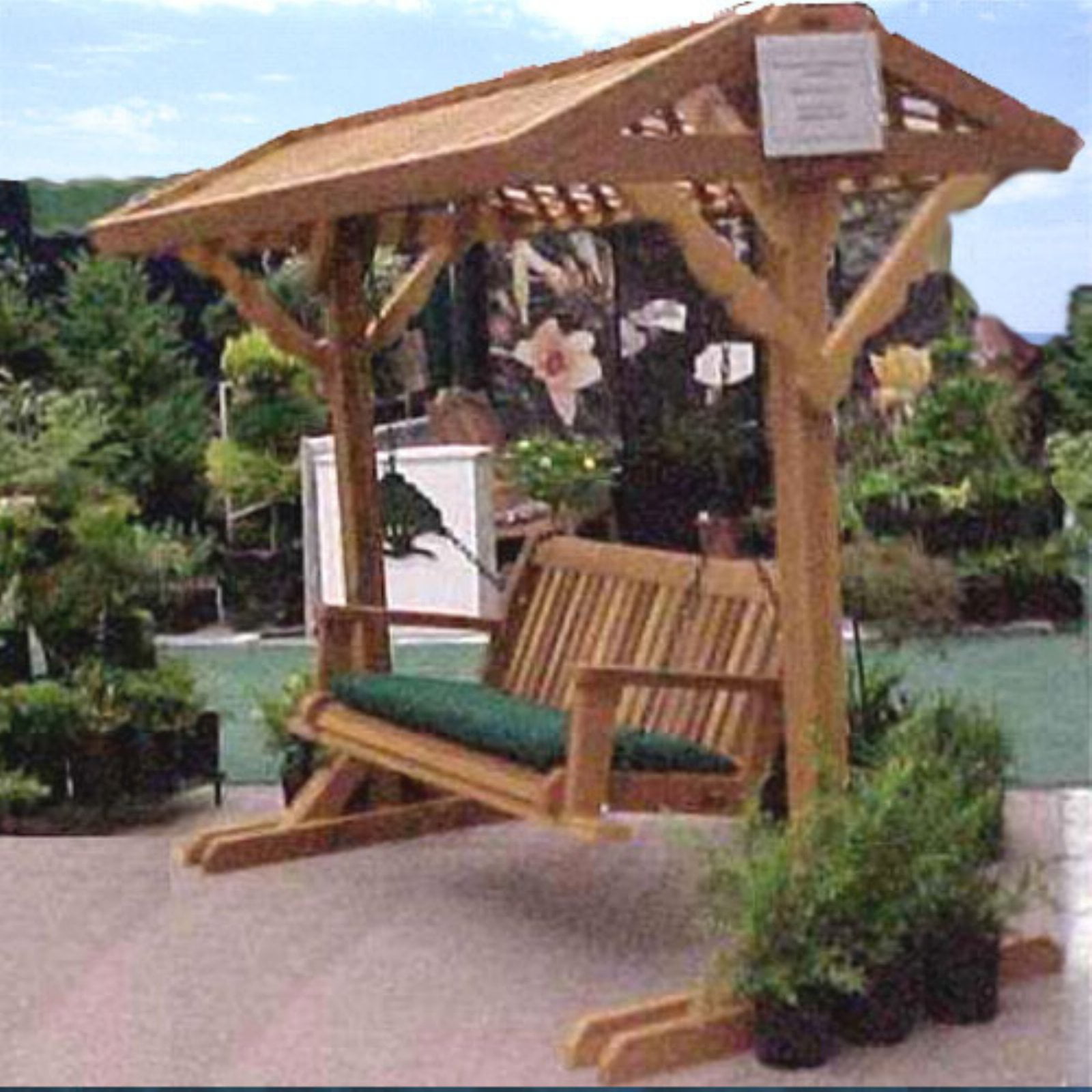 Wood Country Yardswing Stand With Roof, Wooden Lawn Swings With Canopy