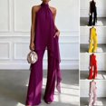 thumbnail image 2 of Quixlent Women's Chiffon 2 Piece Sets, Asymmetrical Halter Sleeveless Tops with Wide Leg Pants Summer Outfits, Casual Vacation Lounge Matching Set, 2 of 8