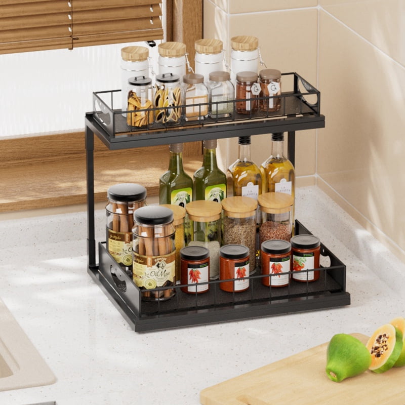 Under Sink Organizer and Storage, 2 Pack Pull Out Cabinet Organizer Slide Out Sink Shelf Cabinet Storage Shelves, Under Sink Storage for Kitchen Bathroom Cabinet
